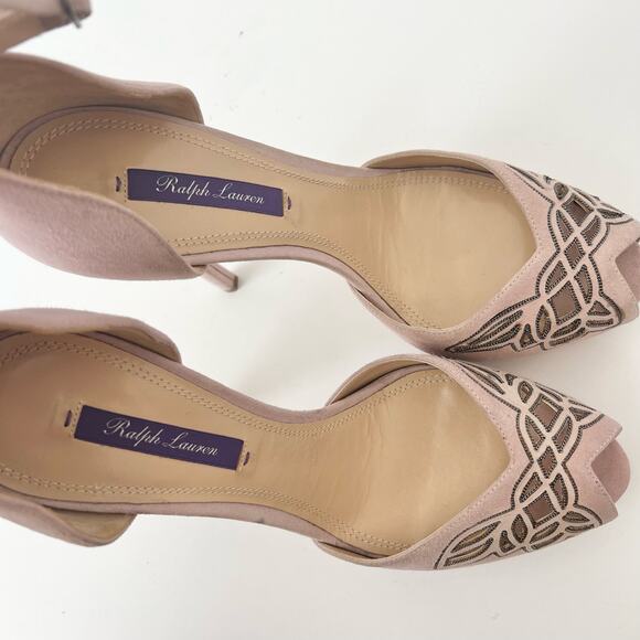 Ralph Lauren Collection Jebine Suede Platform Sandals Pale Pink Mauve | Size 39B - Picture 13 of 16